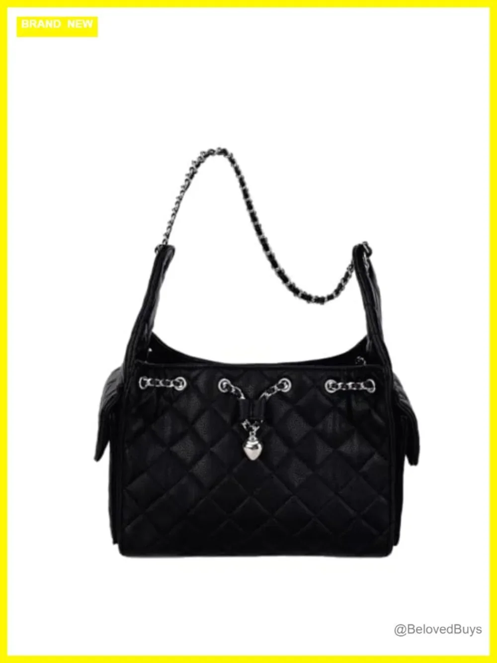 Quilted Vegan Leather Shoulder Bag Hobo Purse Chain Strap Large